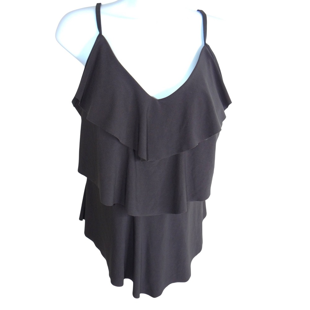 Aqua Green Womens Tiered Ruffle Tankini Top Black Adjustable Straps L